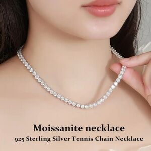 4mm Moissanite Tennis Necklace, Sterling Silver Women’s Necklace (18” Length)